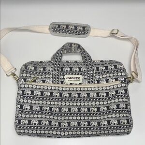 Dachee Black / White Elephant Print Laptop Bag w/ strap
